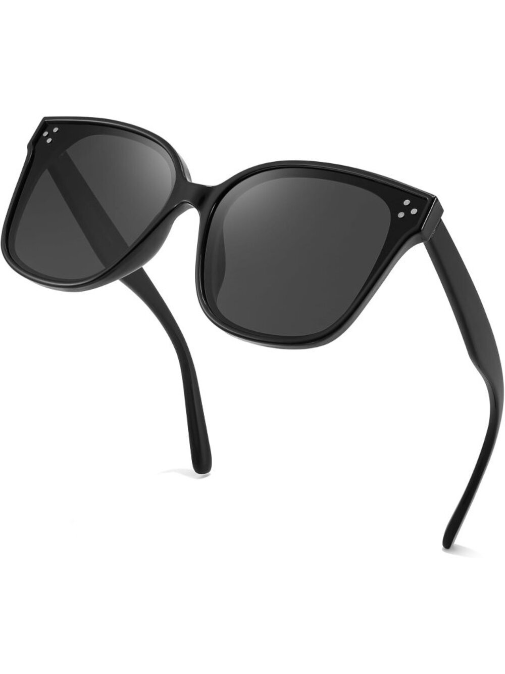 Women's Black Retro Square Oversized Polarized Sunglasses Minimalist Style B2600